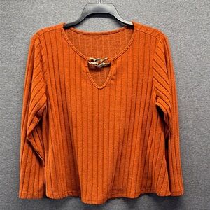 SHEIN Rust Ribbed Long Sleeve Top